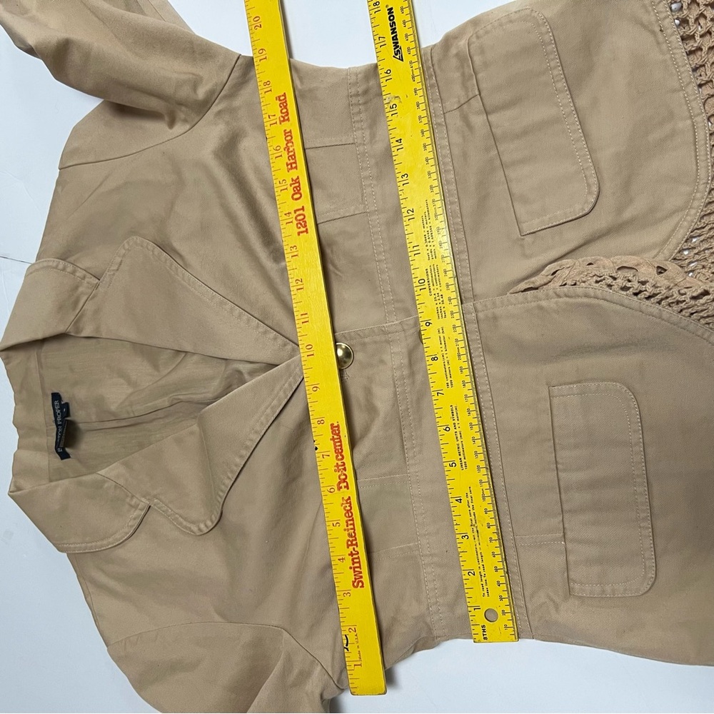 Women's Tan Jacket with Crochet Trim Size M Gold Buttons - Picture 3 of 16